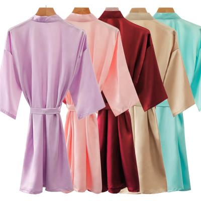 China QUICK DRY solid satin long robe for women and bridesmaid silk long robe style sleepwear trim long robes 6010 for sale