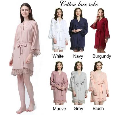 China Breathable Fashion Rayon Cotton Lace Long Robe Bridal Sleepwear With Lace Trim for sale