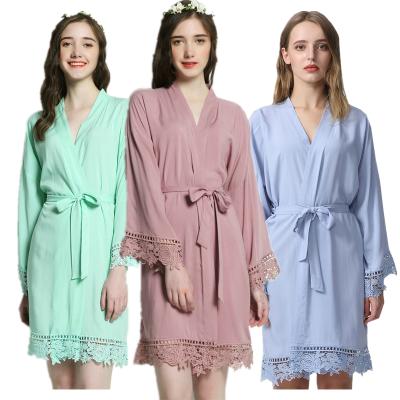 China Custom Made Breathable Women's Bridal Long Robe Cotton Rayon Robe Sleepwear Lace Home Long Dress for sale