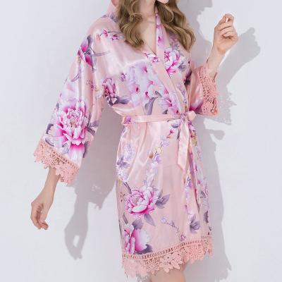 China Breathable Wholesale Satin Robe Hotel Bathrobes For Ladies Embroidered Logo FR009 for sale