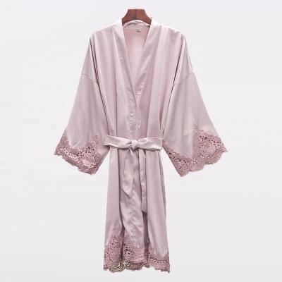 China Breathable Satin Robe With Lace For Wedding Bridesmaid Robe Home Wear 6025 for sale