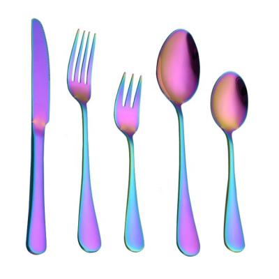 China Sustainable Gold Plated Stainless Steel Cutlery Flatware Rainbow Flatware Stainless Steel Cutlery for sale