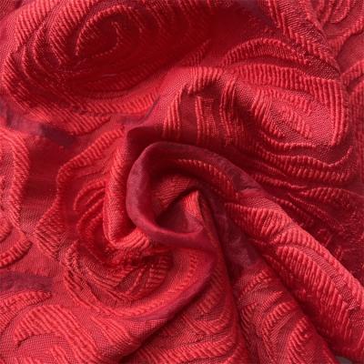 China Other Weight Hot Selling Medium Stretch Red Rose Nylon Woven Polyester Jacquard Fabric For Dress for sale