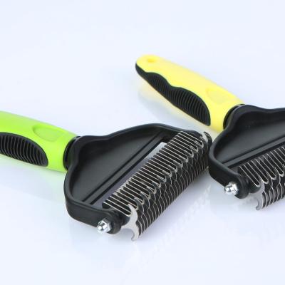 China Durable Pet Grooming Brush Double Sided Shedding and Dematting Undercoat Rake Comb for Dogs and Cats, Super Extra Wide 1pc for sale