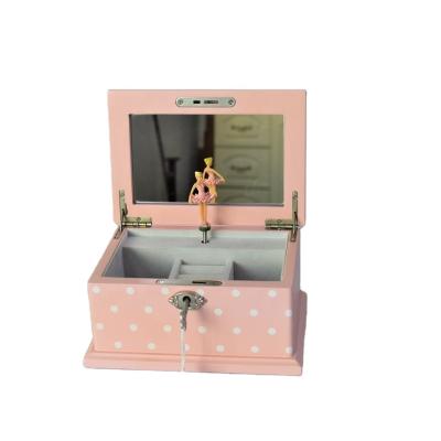 China New Design Custom Kids Pink/White Luxury Dots Ballerina Musical Jewelry Box Music Box for Gift for Girl for sale