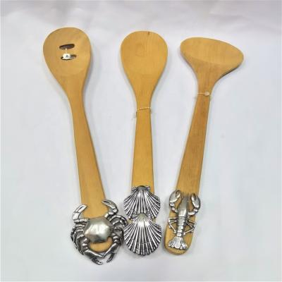 China Sustainable Kitchen Utensil S/3 For Cooking Nonstick Cookware, 100% Handmade By Natural Rubber Wood for sale