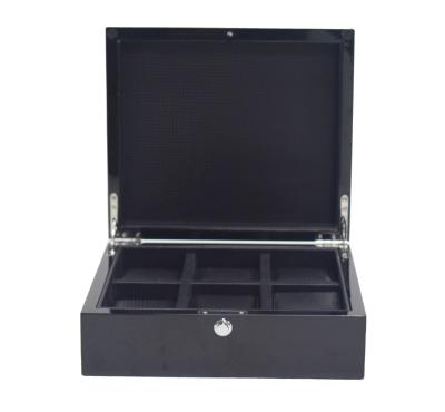 China 6 PCs Custom Luxury Wooden Watch Storage Watch Box with High Gloss Lacquered Finish Light Black Velvet Lining for sale