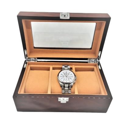 China Luxury Wooden Watch Storage Custom Velvet 3pcs Lining Watch Box For Gift For Men for sale