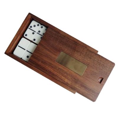 China Custom Made High Quality Double Six Professional Domino Logo Game in Wooden Box for Men for sale