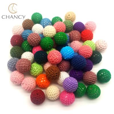 China DIY Jewelry Accessories 20mm Handmade Fiber Crochet Ball Wooden Spacer Beads for sale