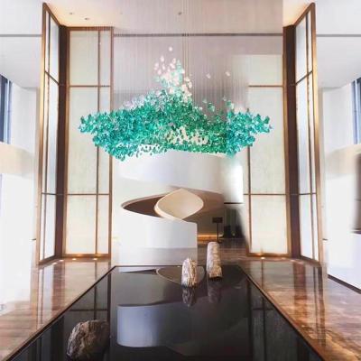 China Custom Modern Luxury Hotel Yellow, Red, Green Color Shaped Glass Art Stone Chandelier For Hotel for sale