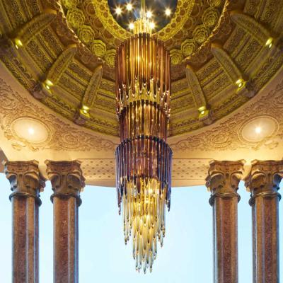 China All Glass Amber Long Chandelier Luxury Hotel Lobby Lighting for sale