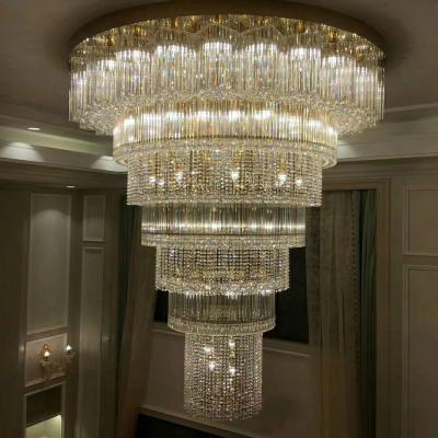 China Modern Customize Modern Chandelier Hotel Staircase K9 Crystal Long Project Chandelier Lamp For High Ceilings for sale