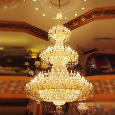 China Luxury Hotel Traditional Modern Gold Ceiling Lamps Indoor K9 Crystal Chandelier Hanging Pendant Light for sale