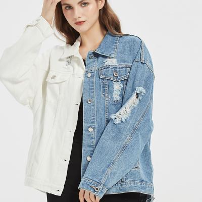 China New Design Denim Patchwork Ladies Ripped Hole Casual Jean Jackets Coat Breathable Worn Women's Jacket for sale