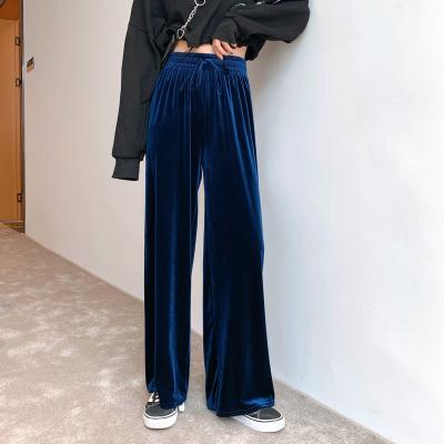 China Anti-pilling 2021 casual long pants and high waisted trousers fashion drop velvet palazzo elegant wide leg women pants for sale