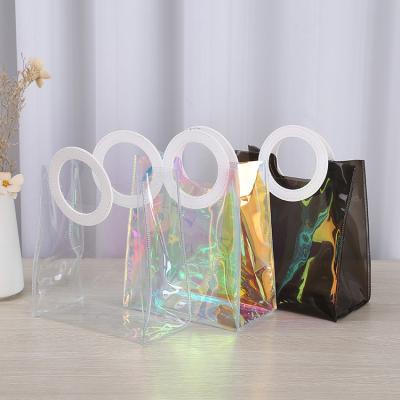 China Fashion Folding Transparent PVC Gel Grocery Tote Foldable Wome Handbags Shopping Bags for sale