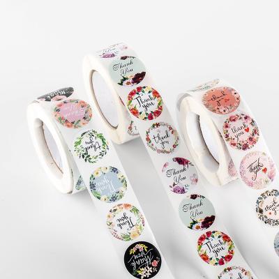 China Floral Waterproof Adhesive Thank You Flower Sealing Cute Sticker Custom Printing Labels 500 for sale