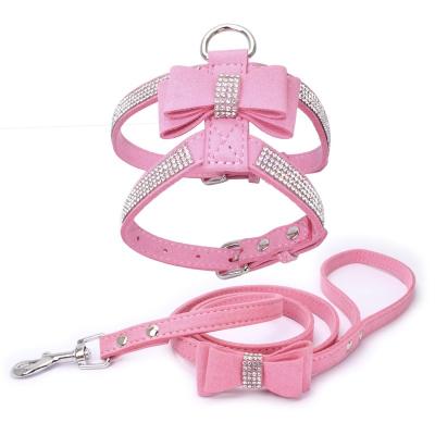 China OEM ODM Dog Harness Leash JEWELED Set Velvet Butterfly Leather With Bling Rhinestone Colors More For Options for sale