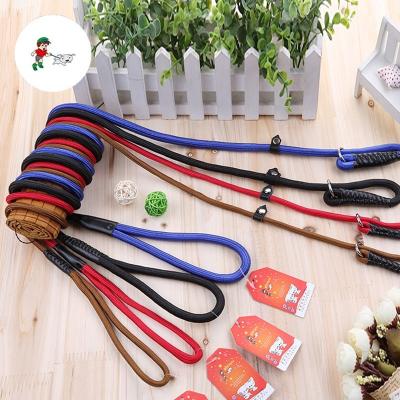 China Viable OEM ODM 4 Colors Best Seller Nylon Rope Obedience Pet Slip P Leash With Leather Connertor Dog Training Leash for sale