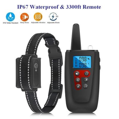 China 3300ft 3 Collars IP67 Dog Training Collar Sound Signal Vibration Shock Remote Max Up To Stored Waterproof Rechargeable Function for sale