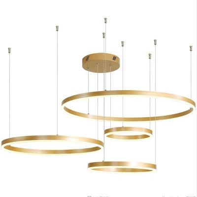 China Modern High Light Efficiency Round Decorative Gold LED Rings Chandelier And Pendant Lamp For Dining And Bedroom for sale