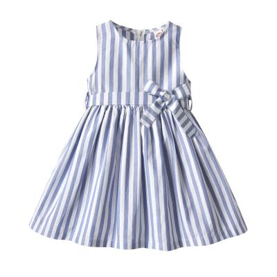 China ENGLAND STYLE 2021 New Summer Girls Dress Comfortable Sleeveless Lace Bow Princess Dress Sapphire Blue Striped Zipper for sale