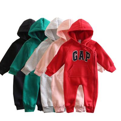 China Casual Hot Sale Baby Kids Hooded With Letter Embroidery Zipper One Piece Romper for sale