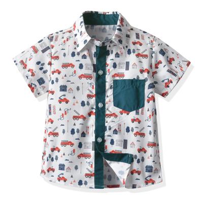 China ENGLAND NAME 2021 Summer New Boy's Casual Short Sleeve Shirt Cartoon Car Color Matching Cardigan for sale