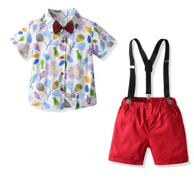 China ENGLAND STYLE 2021 new summer boy's gentleman's suit cotton short-sleeved shirt bib shorts four-piece suit for sale