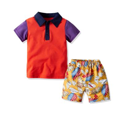 China ENGLAND STYLE 2021 Summer New Children's Suit Cotton Lapel Short Sleeve Beach Shorts Two-Piece Casual Suit for sale