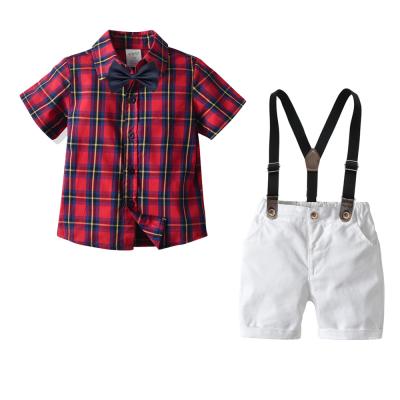 China ENGLAND STYLE 2021 summer new boy's British four-piece suit gentleman's style short-sleeved shirt bib shorts for sale