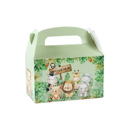 China Custom Animal Print Handle Paper Box for Kids' Jungle Theme Birthday and Baby Shower for sale