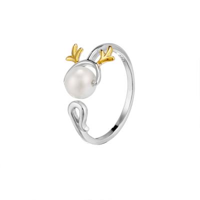 China Simple And Elegant Open Ended Christmas Pearl 925 Sterling Silver Ring Spinner Style Contracted Fashion New for sale