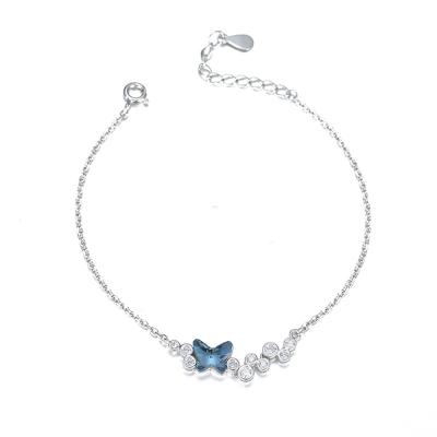 China Trendy Austrian Crystal Adjustable Butterfly Charm Sterling 925 Silver Bracelet for sale