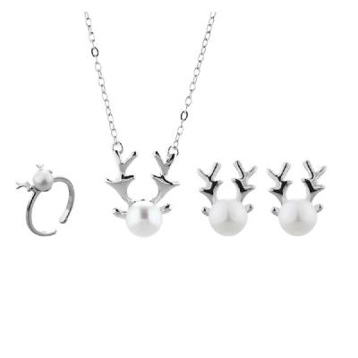 China Contracted Fashion 925 Silver Antler Stud Earrings Exquisite Elks Rings, Necklaces, Pearl Jewelry Set for sale