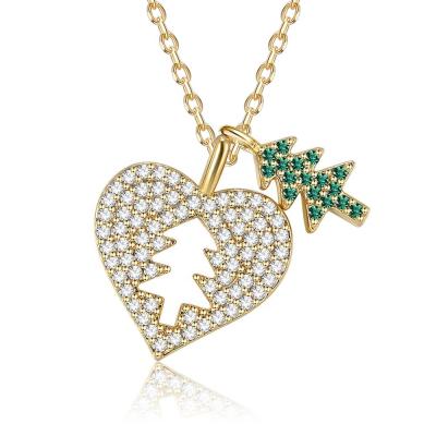 China TRENDY Heart Pendant Charm Zircon Tree Lady Gift Jewelry Christmas Brass Necklace for sale