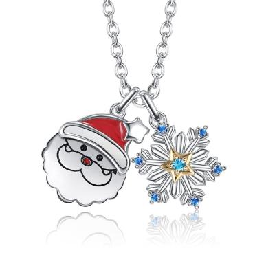 China FASHIONABLE Multicolor Cute Snowflake Santa Clau Pendant Brass Necklace Christmas Gift for sale