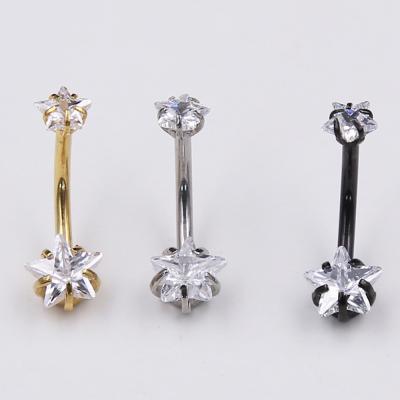 China Trendy Star Trendy Titanium Zircon Nail Navel Jewelry Stainless Steel Navel Piercing Ring for sale