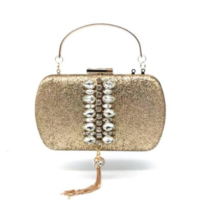 China Other Ladies Handbag Pretty High Quality Shiny Rhinestone Tassels Rhinestone Fashion Metal Sequin Gold Evening Clutch Bags for sale