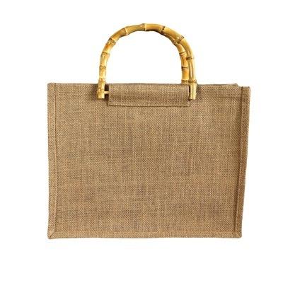 China 100% 2021 Portable Bamboo Canvas Bag Hemp Jute Women Bag Customer Handle Shopping Handbags Eco Friendly Eco Reusing Reusing Tote Bag for sale