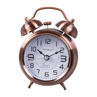 China LUMINOVA Mini Vintage Bronze Twin Bell Ring Mechanical Analog Metal Light Retro Desk Antique Table Alarm Clock for sale