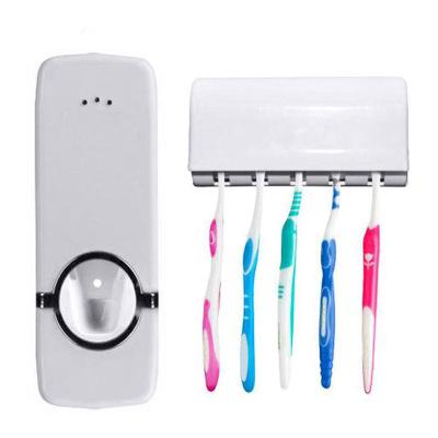 China D749 Sustainable Automatic Toothpaste Dispenser Bathroom Accessories Set Storage Rack Squeezer Wall Mount Dustproof Toothbrush Holder for sale