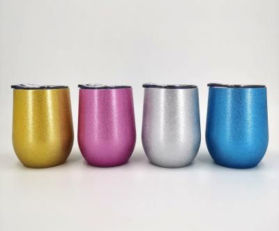 China Best Quality Sustainable Glitter Colored Wine Cups Stemless Shining Water Bottle Stainless Steel Wine Tumbler With Lid for sale