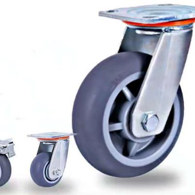 China Other universal heavy mute wheel smooth wear-resistant rubber trolley thickened compression casters with brake casters for sale