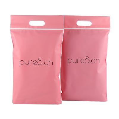 China Microwavable Handle Plastic Bag Die Cut Ziplock Bag With Handle Logo Shopping Packaging Bags For Clothes for sale