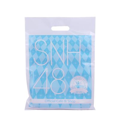 China Recyclable custom plastic shopping bag plastic logo printing plastic handle LDPE material promotional die cut blue mail for clothing for sale