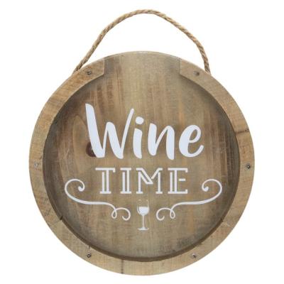 China 12 Inch Wine Time Traditional Round Cork Collector Wooden Hanging Wall Decoration for sale