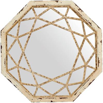 China Retro Look Contemporary Living Room Decoration Antique White Octagonal Wall Mirror for sale