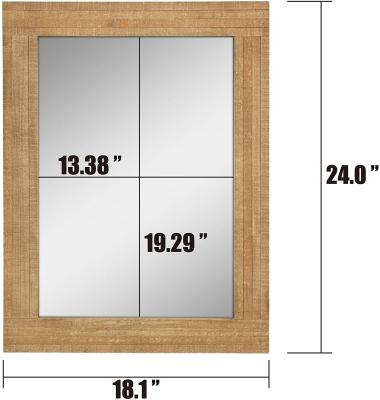 China Rectangular Minimalist Old Style Decorate Wooden Wall Mirror With Brown Frame for sale